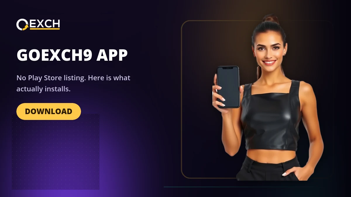 GoExch9 app download banner with a Download button and a phone in hand